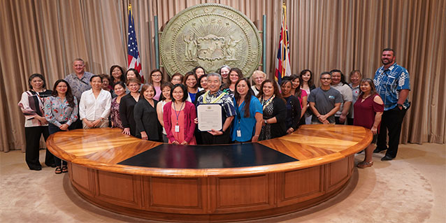 State payroll professionals join Gov. Ige for Payroll Week proclamation.