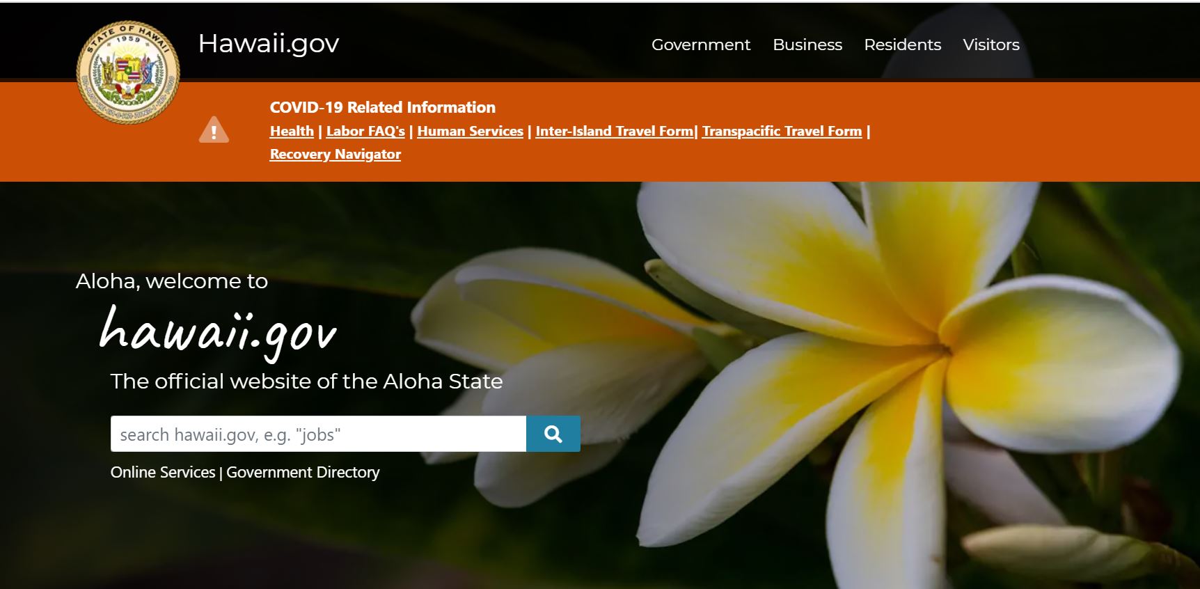 New ehawaii.gov homepage